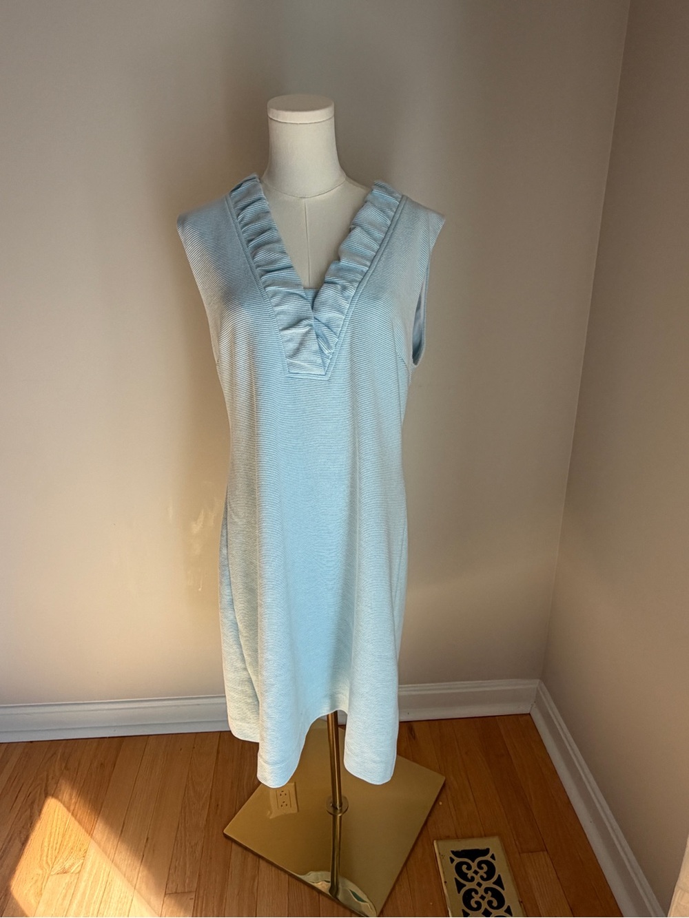 Lilly Pulitzer XL Blue Stripe Ruffle Tunic Dress Sleeveless